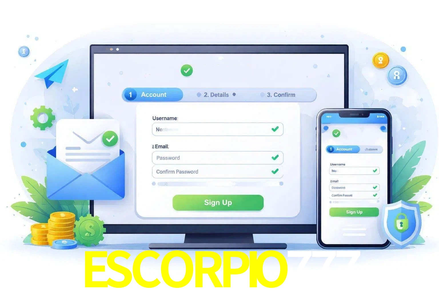 Registro de nuevo usuario y configuración de cuenta ESCORPIO777