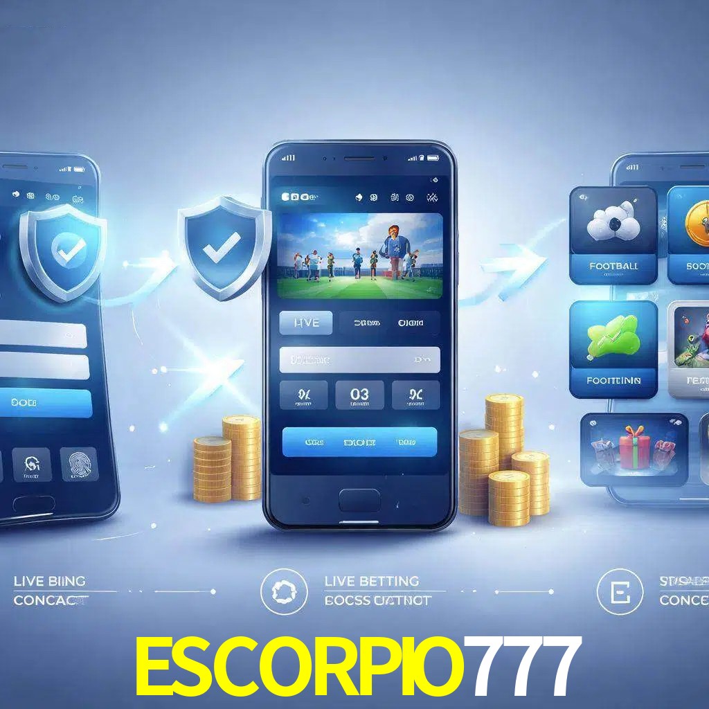 Pasos de acceso a la app ESCORPIO777 en pantalla de teléfono móvil